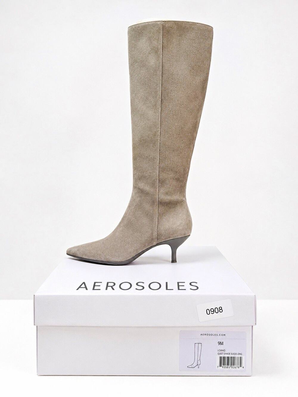 Aerosoles Loano Women’s Gray Suede Knee High Boot Pointed Toe Zip US 9 M